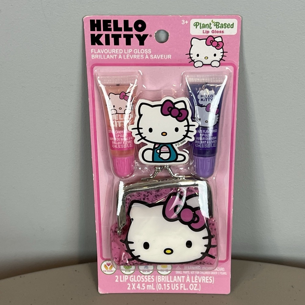 Hello Kitty Flavored Lip Gloss Set with Coin Purse New Sealed